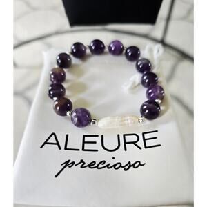 Aleure Preciosa Amethyst Biwa Cultured Pearl Stretch Bracelet New